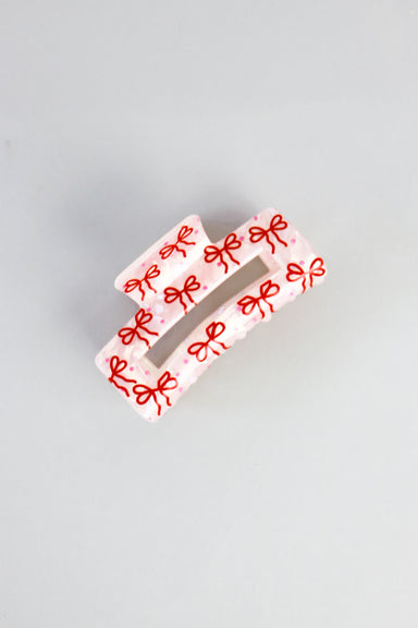 Chrome and Red Bow Claw Clip