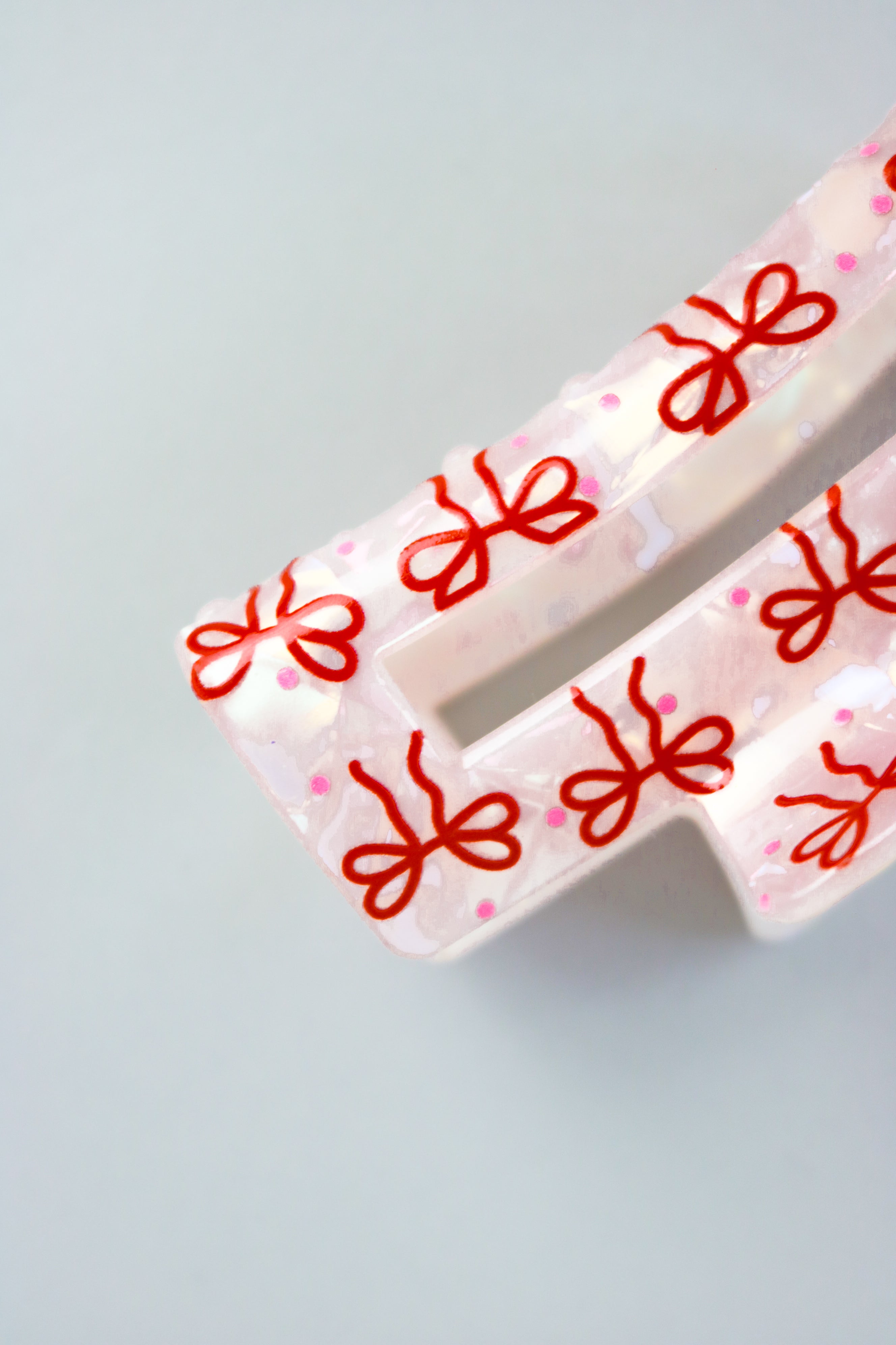 Chrome and Red Bow Claw Clip