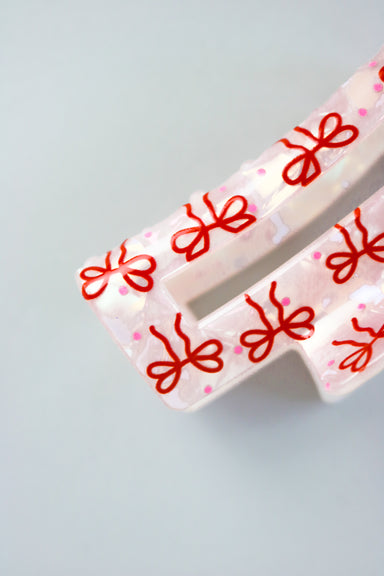 Chrome and Red Bow Claw Clip