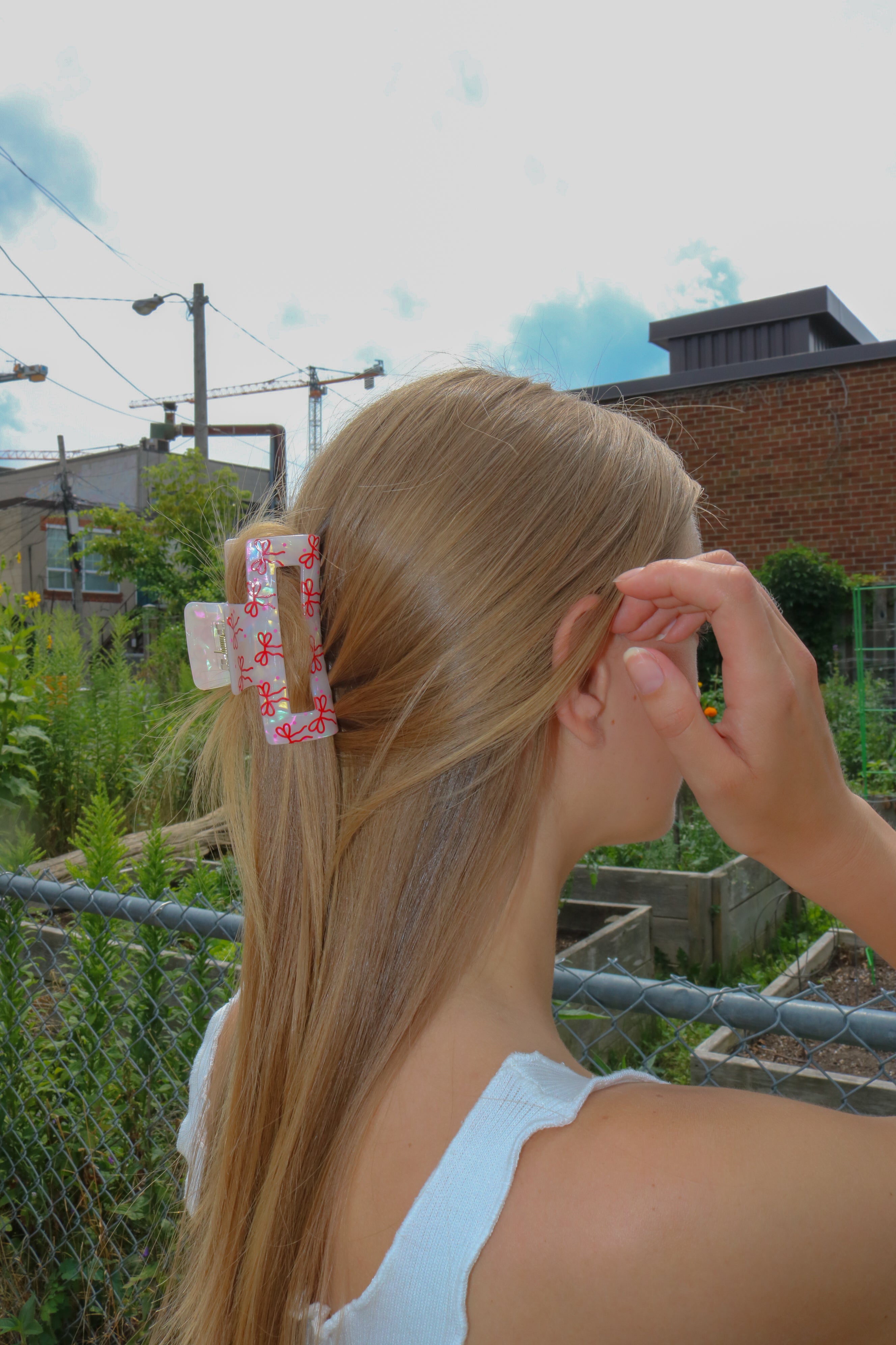 Chrome and Red Bow Claw Clip