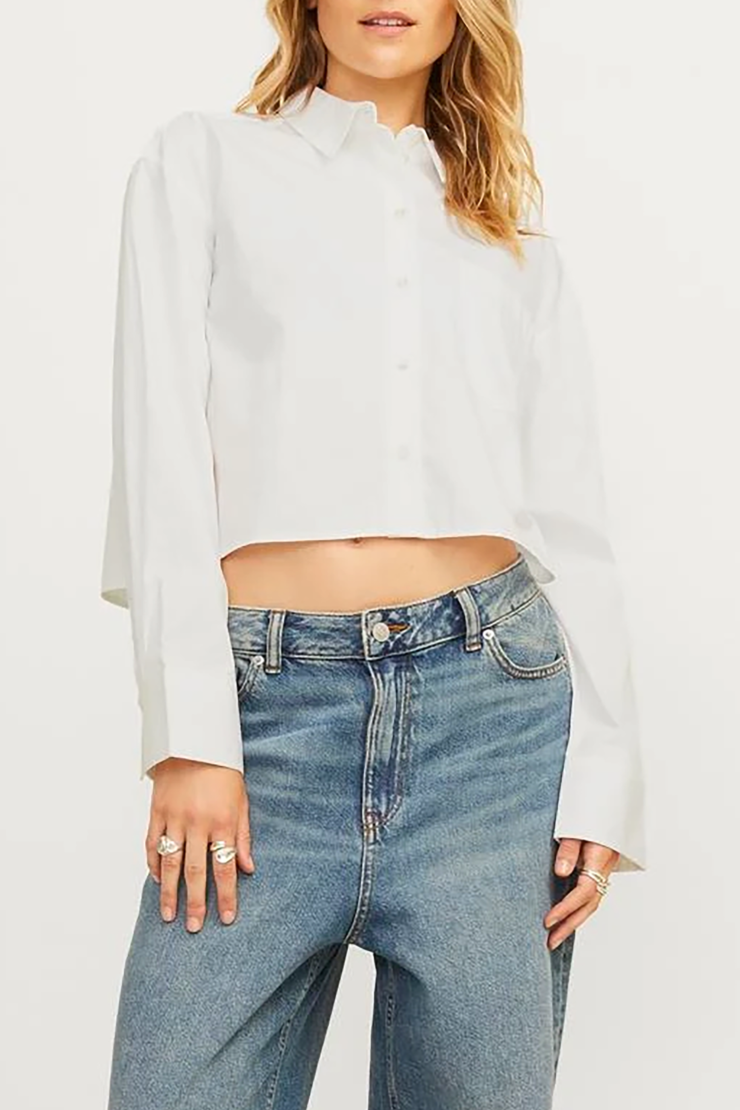 Jamie LS Poplin Crop Shirt