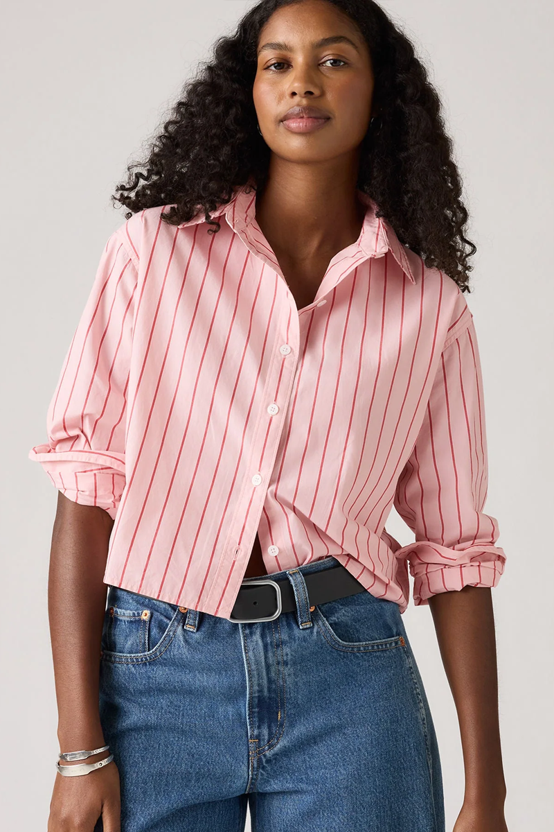 Women's Levi's Cropped Harlie Shirt in Peachski Stripe