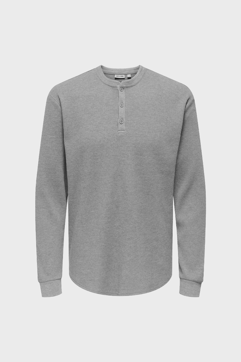 Men's Only & Sons Tobie LS Henley in Castor Grey