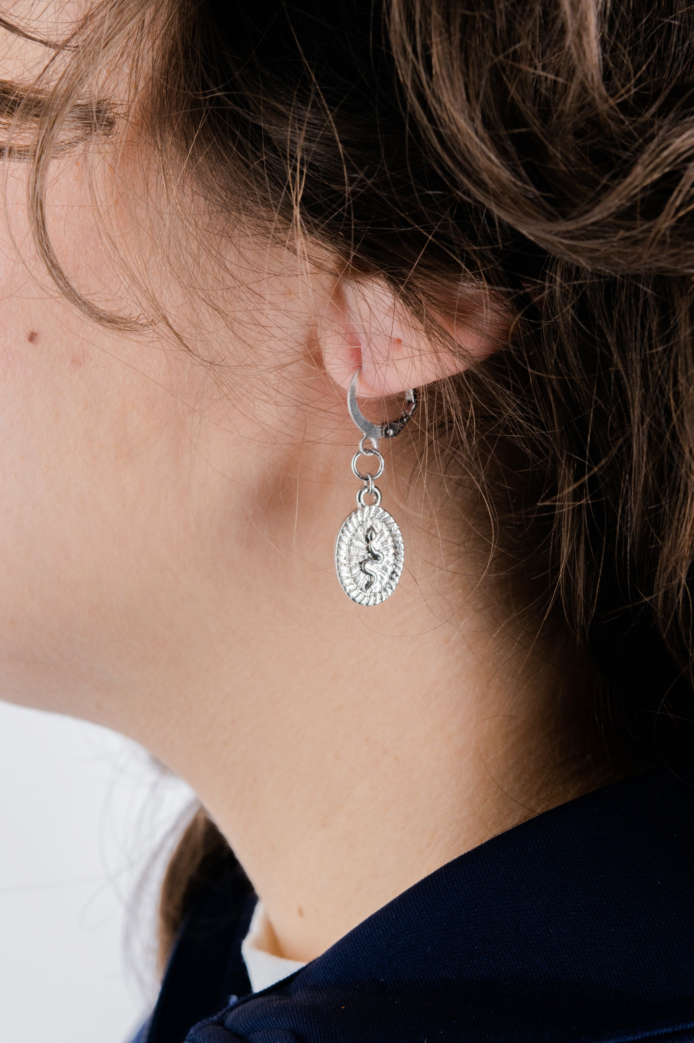 Snake Medallion Huggie - Philistine