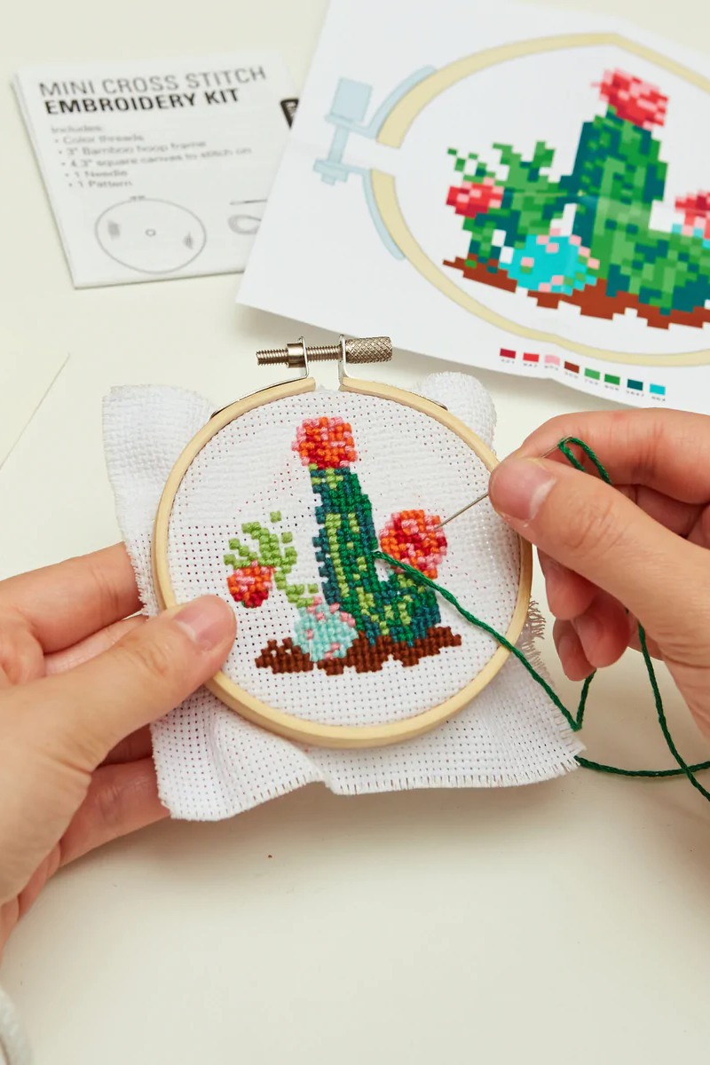 Kikkerland Mini Cross Stitch Cactus Embroidery Kit