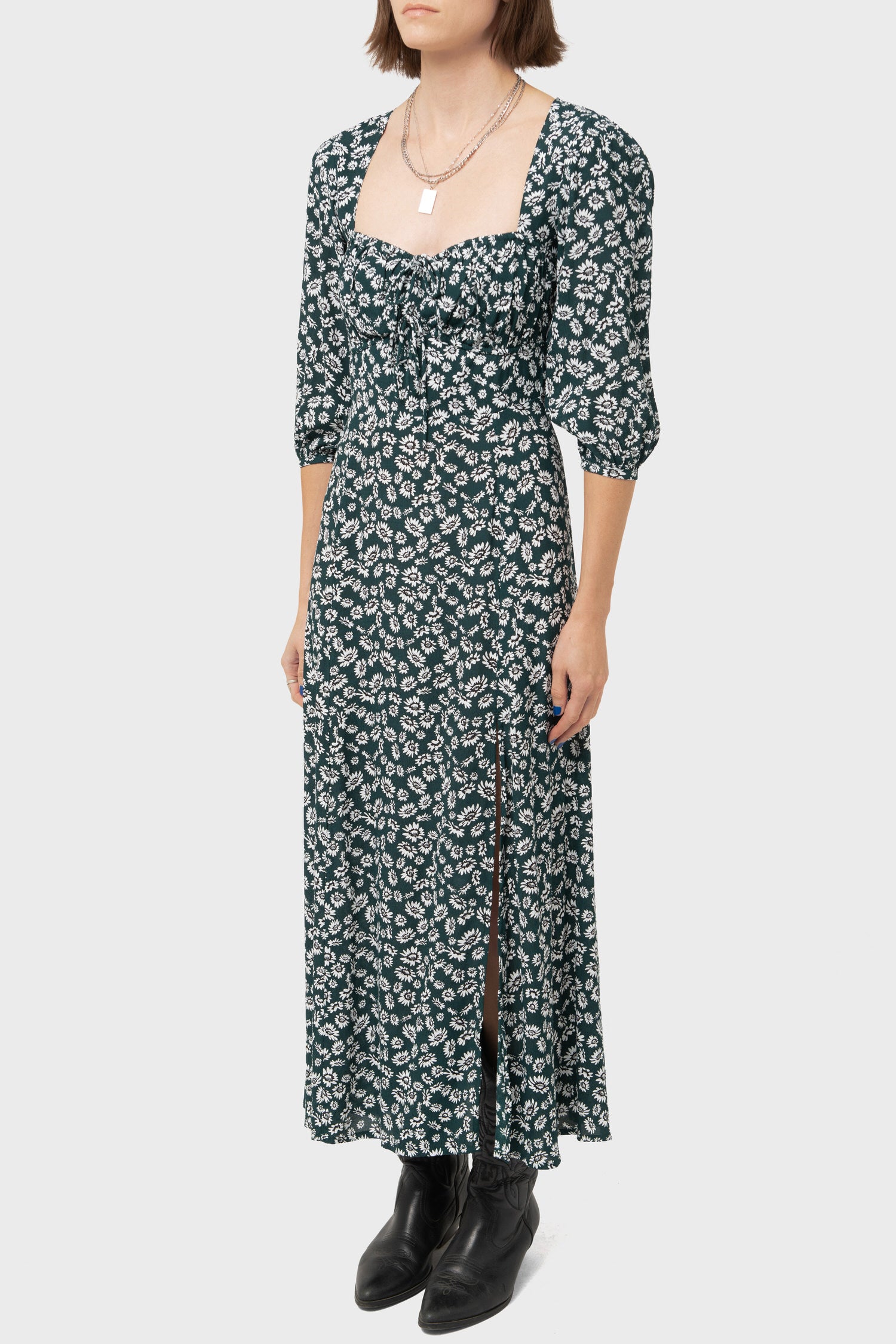 Women's Rue Stiic Maci Split Dress in Teal Daisy Floral