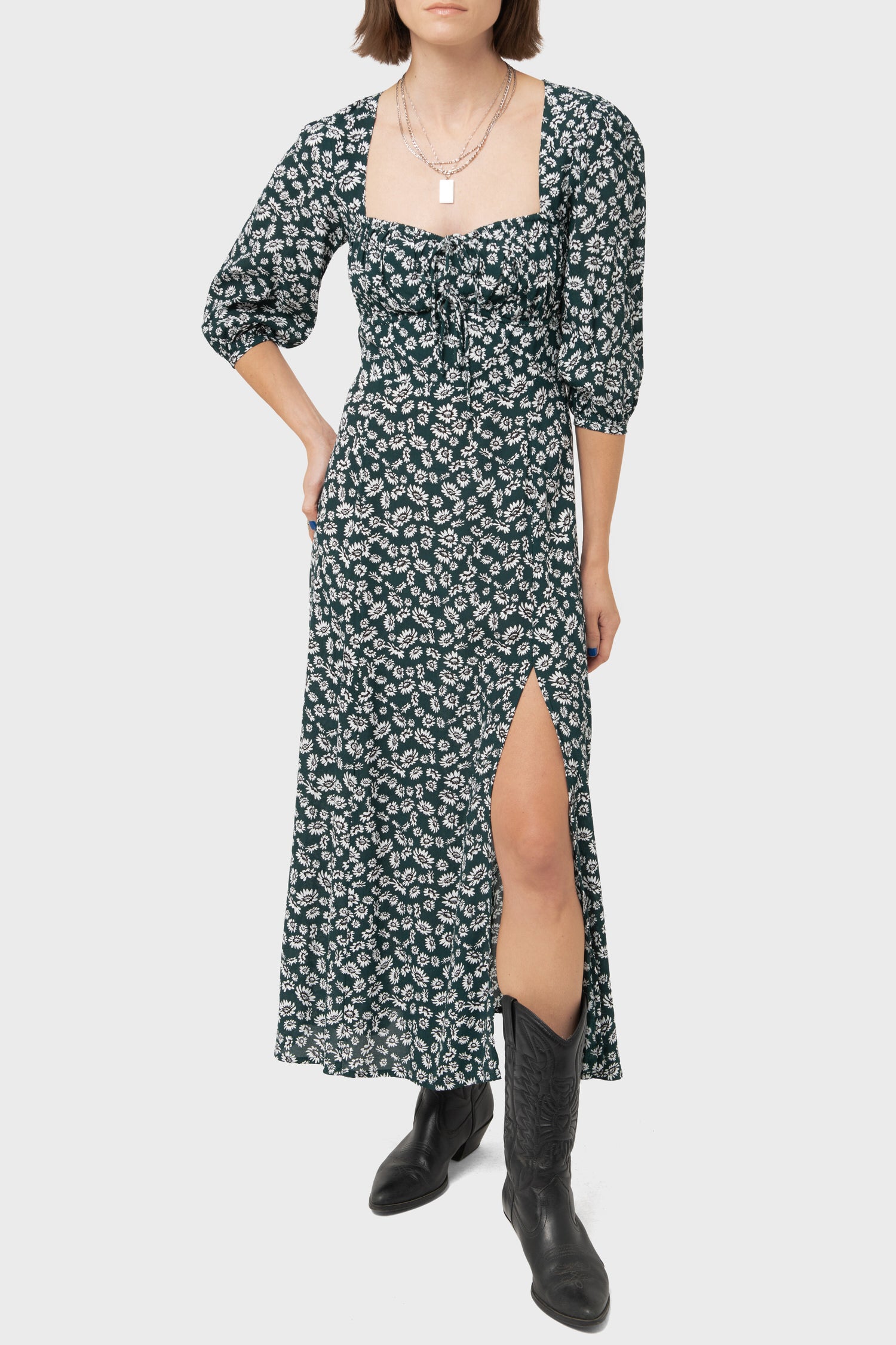 Women's Rue Stiic Maci Split Dress in Teal Daisy Floral