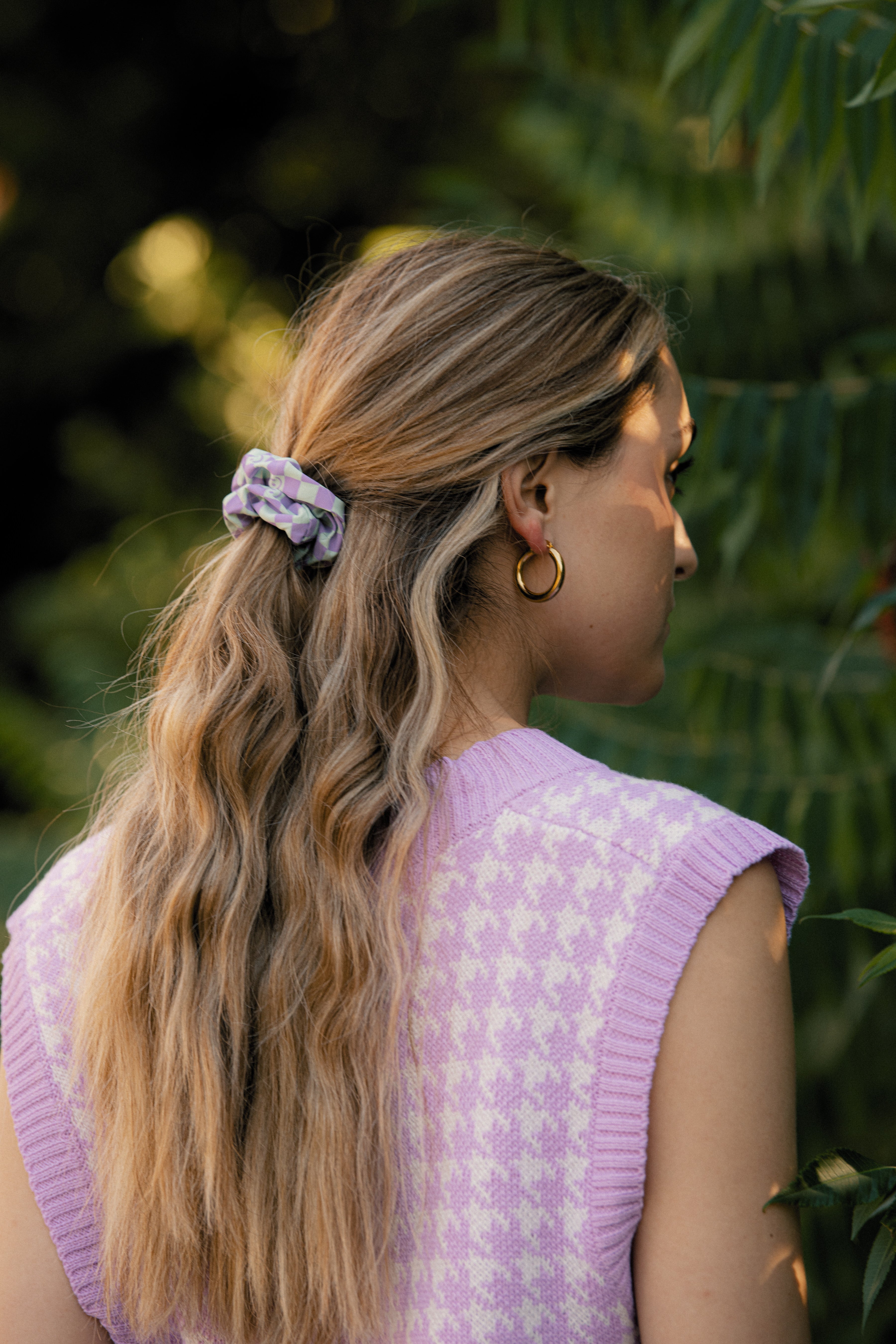 Happy Checker Scrunchie in Aqua/Purple