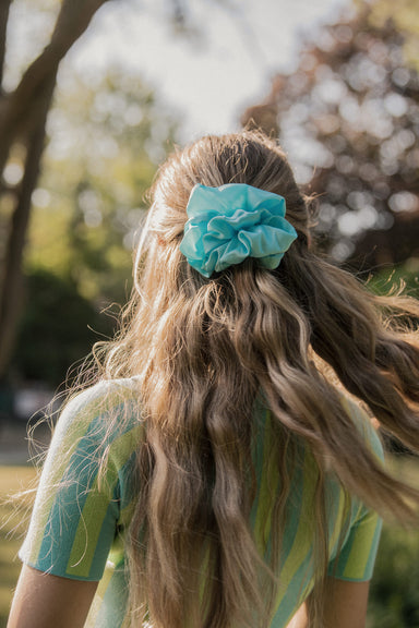 Jumbo Satin Scrunchie in Aqua
