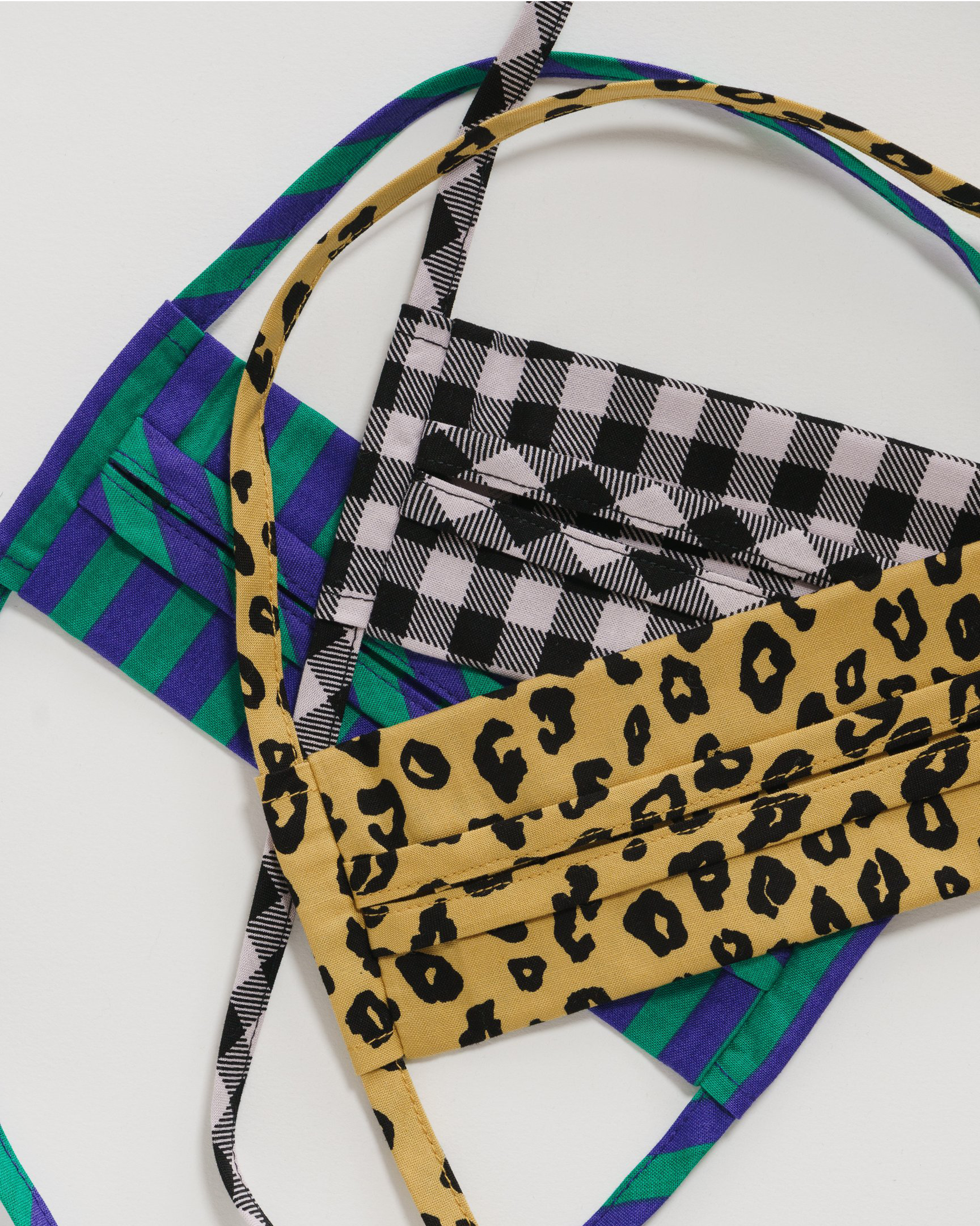 Fabric Mask Set Tie in Gingham, Leopard & Stripe