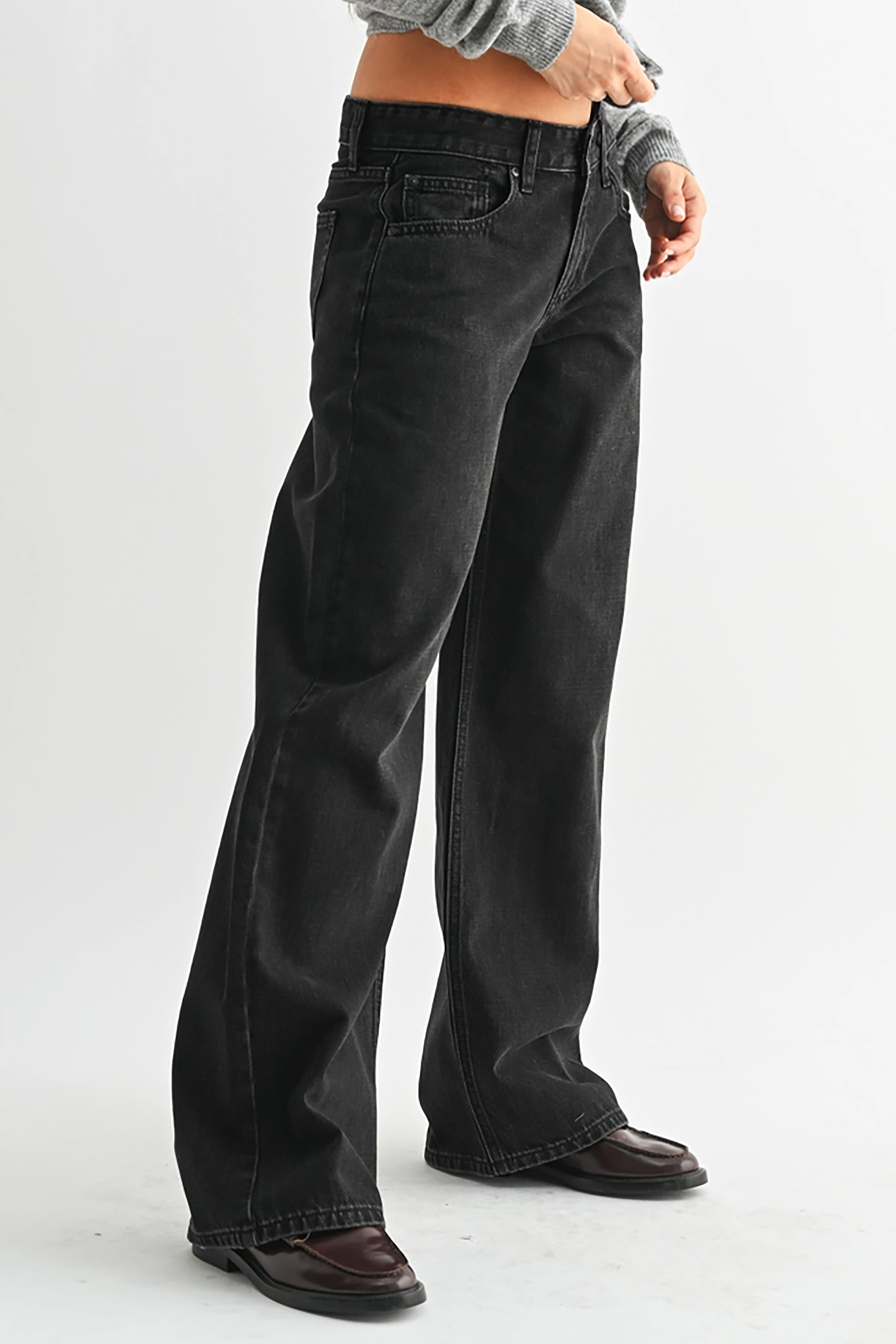 Low Rise Wide Baggy in Washed Black - Philistine