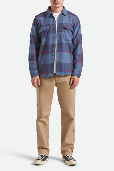Men's Brixton Bowery Flannel in Bering Sea, Indigo & Adrenaline Rush