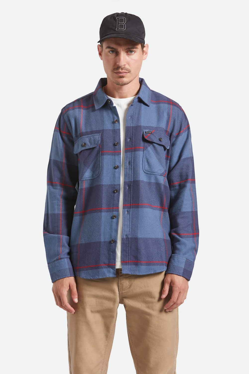 Men's Brixton Bowery Flannel in Bering Sea, Indigo & Adrenaline Rush