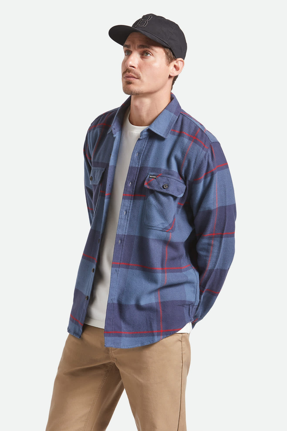 Men's Brixton Bowery Flannel in Bering Sea, Indigo & Adrenaline Rush