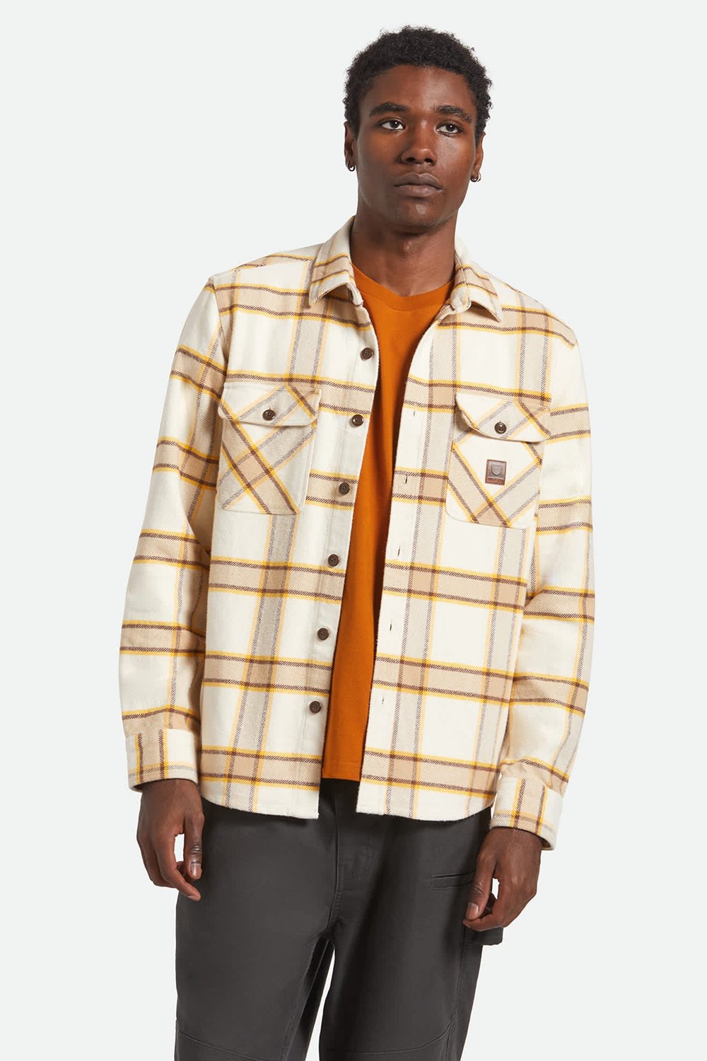 Men's Brixton Bowery Heavyweight Flannel in Whitecap & Pinecone Brown