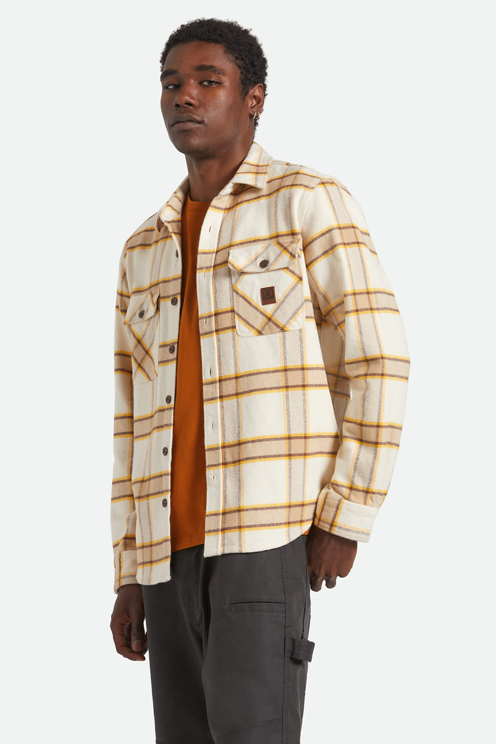 Men's Brixton Bowery Heavyweight Flannel in Whitecap & Pinecone Brown