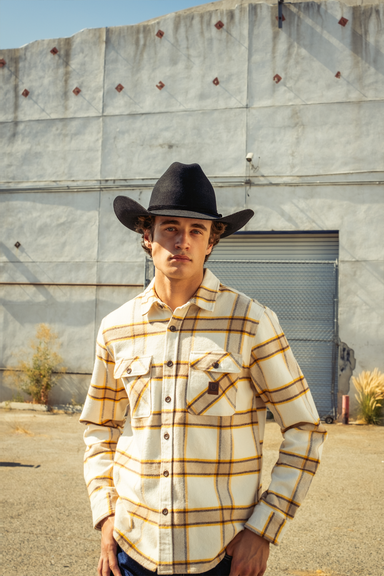 Men's Brixton Bowery Heavyweight Flannel in Whitecap & Pinecone Brown