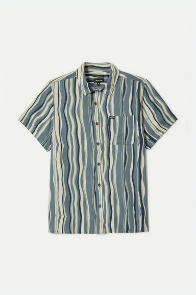 Men's Brixton Cru Slub S/S Woven in Basalt Blue & Painterly Stripe