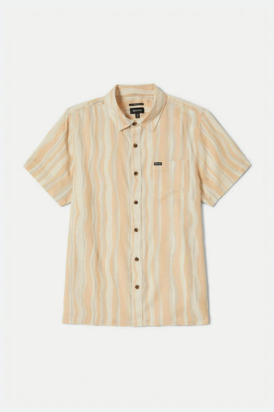 Men's Brixton Cru Slub S/S Woven in Hazlenut & Painterly Stripe