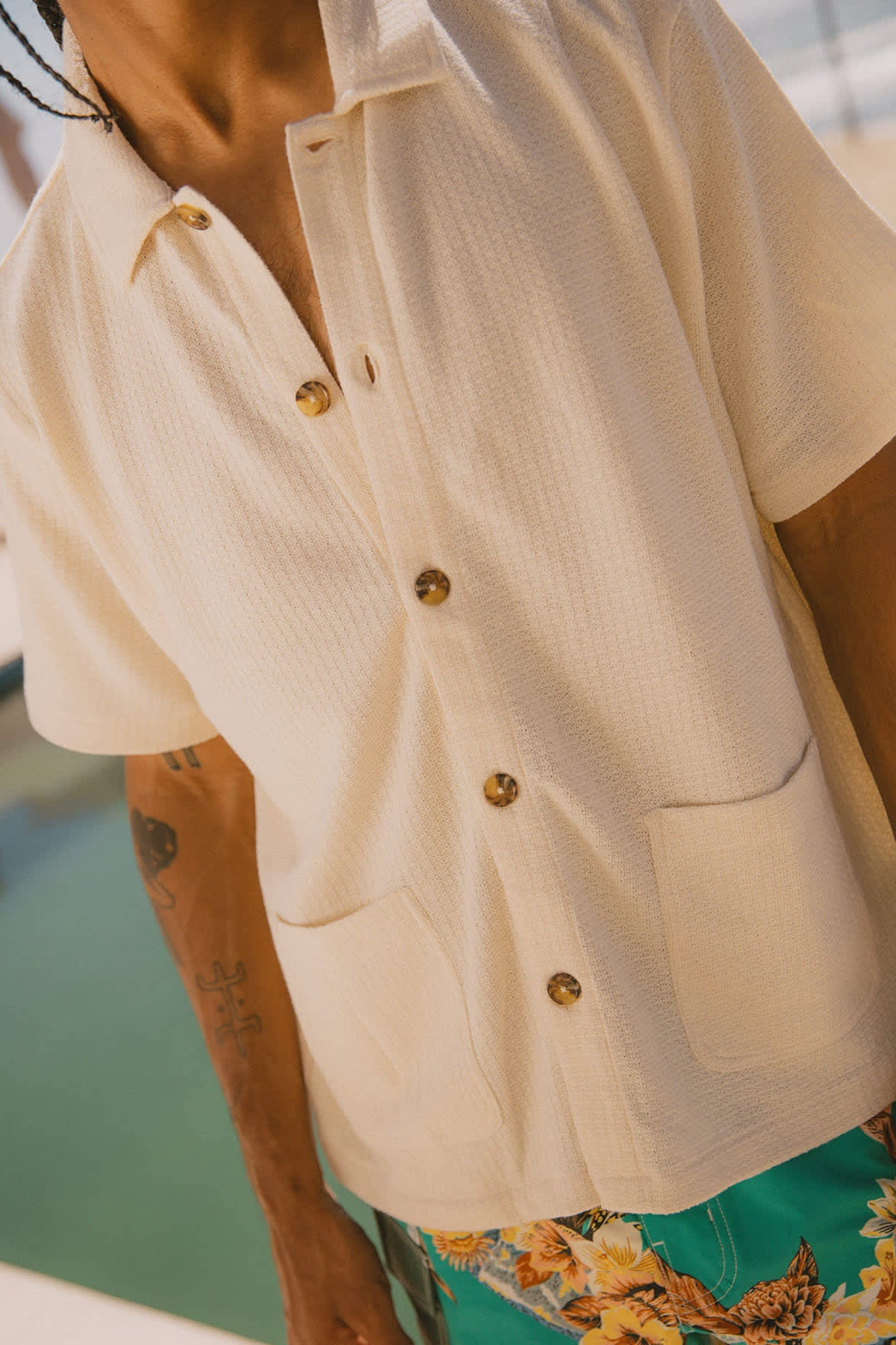 Men's Brixton Poolside SS Knit in Off White