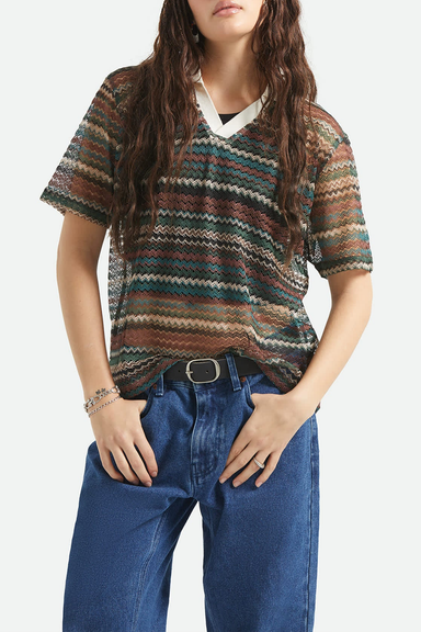 Women's Brixton Varsity Tee in Multi Retro Stripe