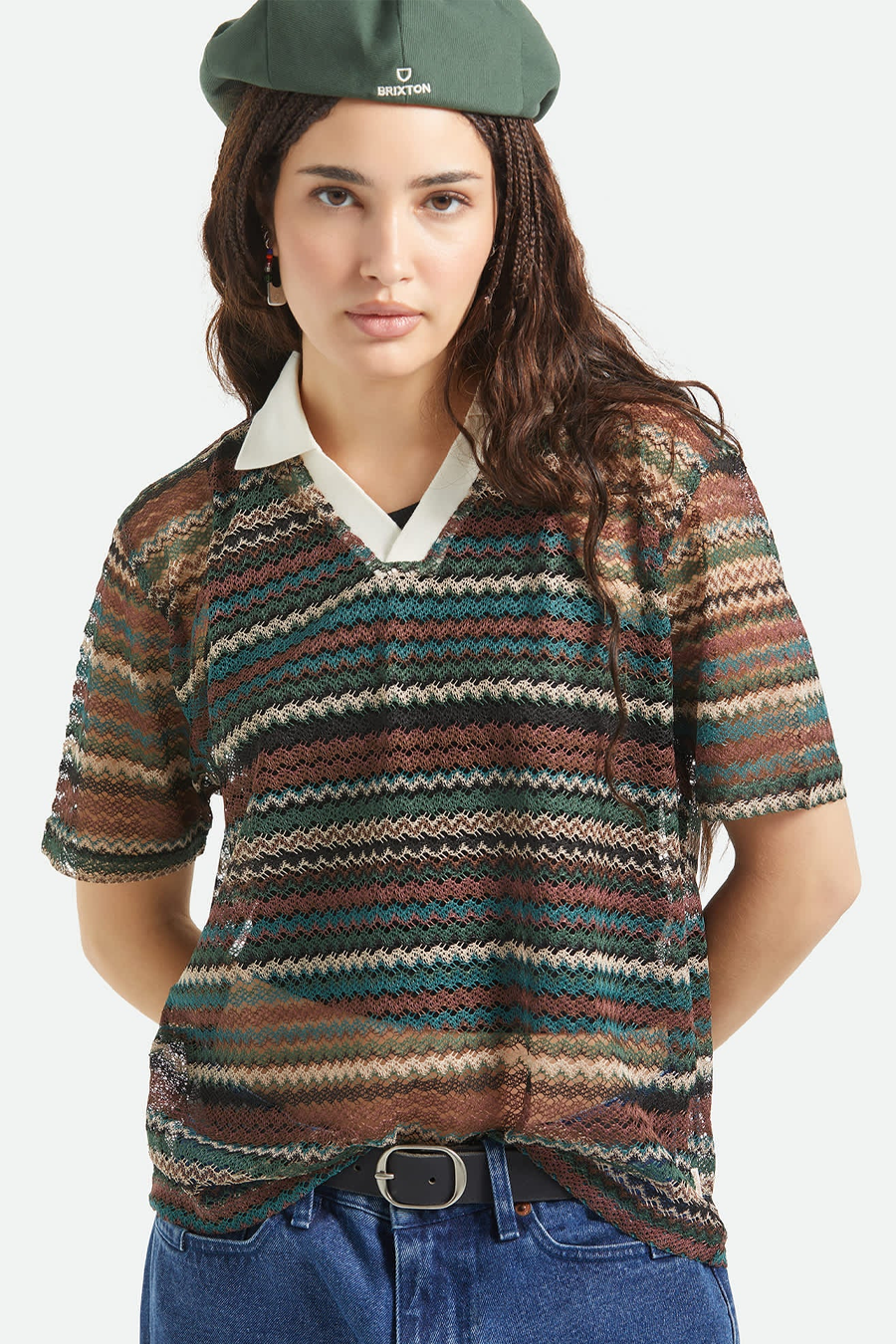 Women's Brixton Varsity Tee in Multi Retro Stripe