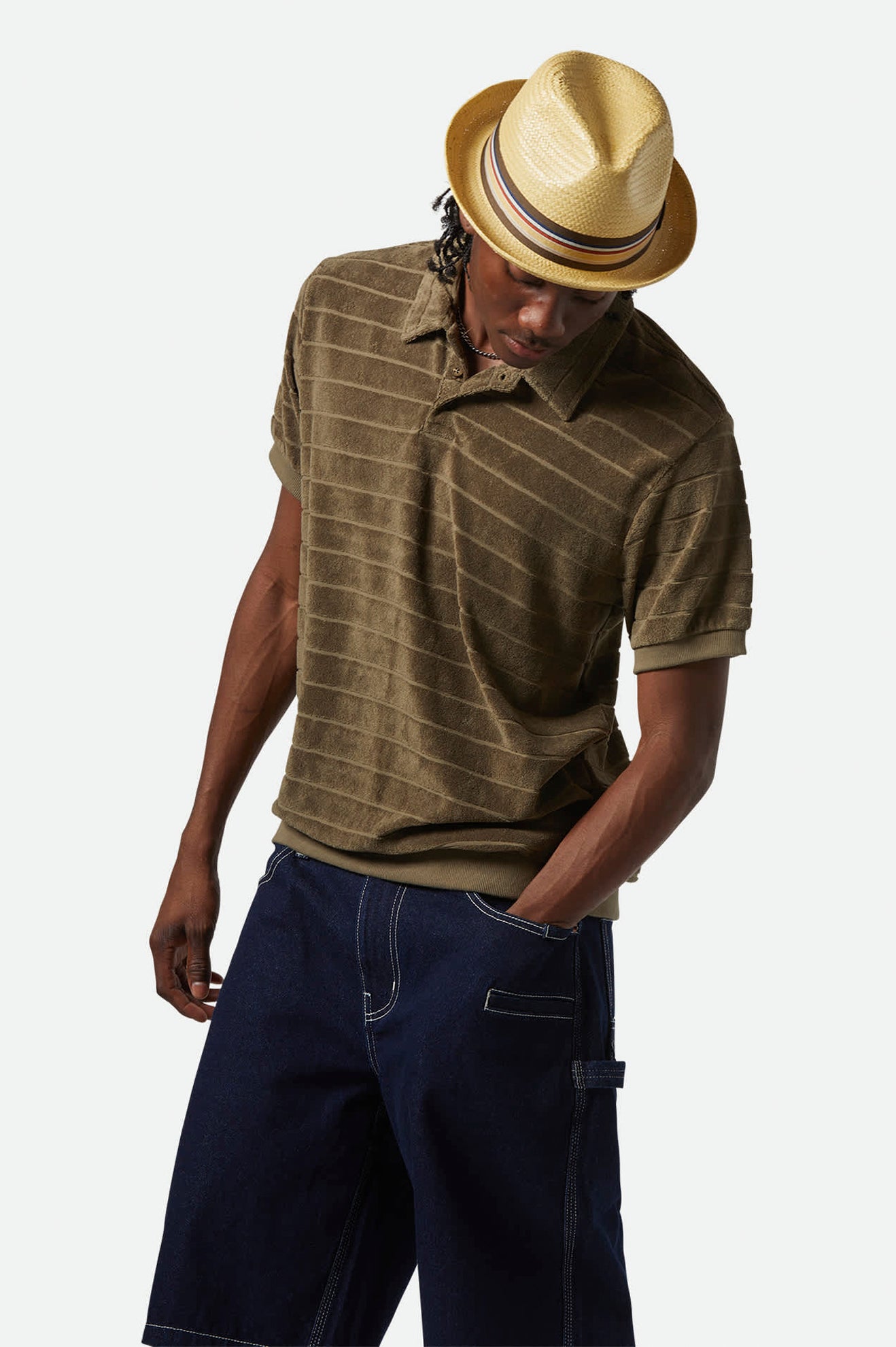 Men's Brixton Weekend Terry Cloth S/S Polo in Ivy Green