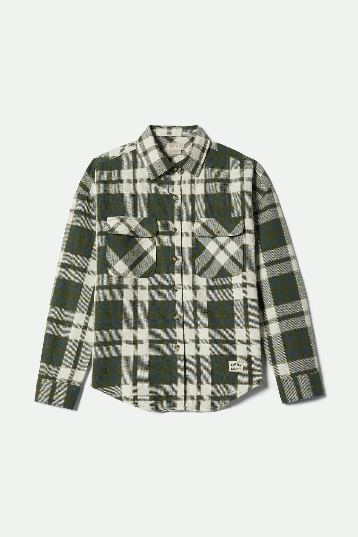 Women's Brixton Bowery Vintage LS Overshirt in Green & Blue