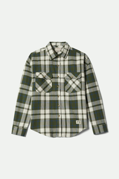 Women's Brixton Bowery Vintage LS Overshirt in Green & Blue
