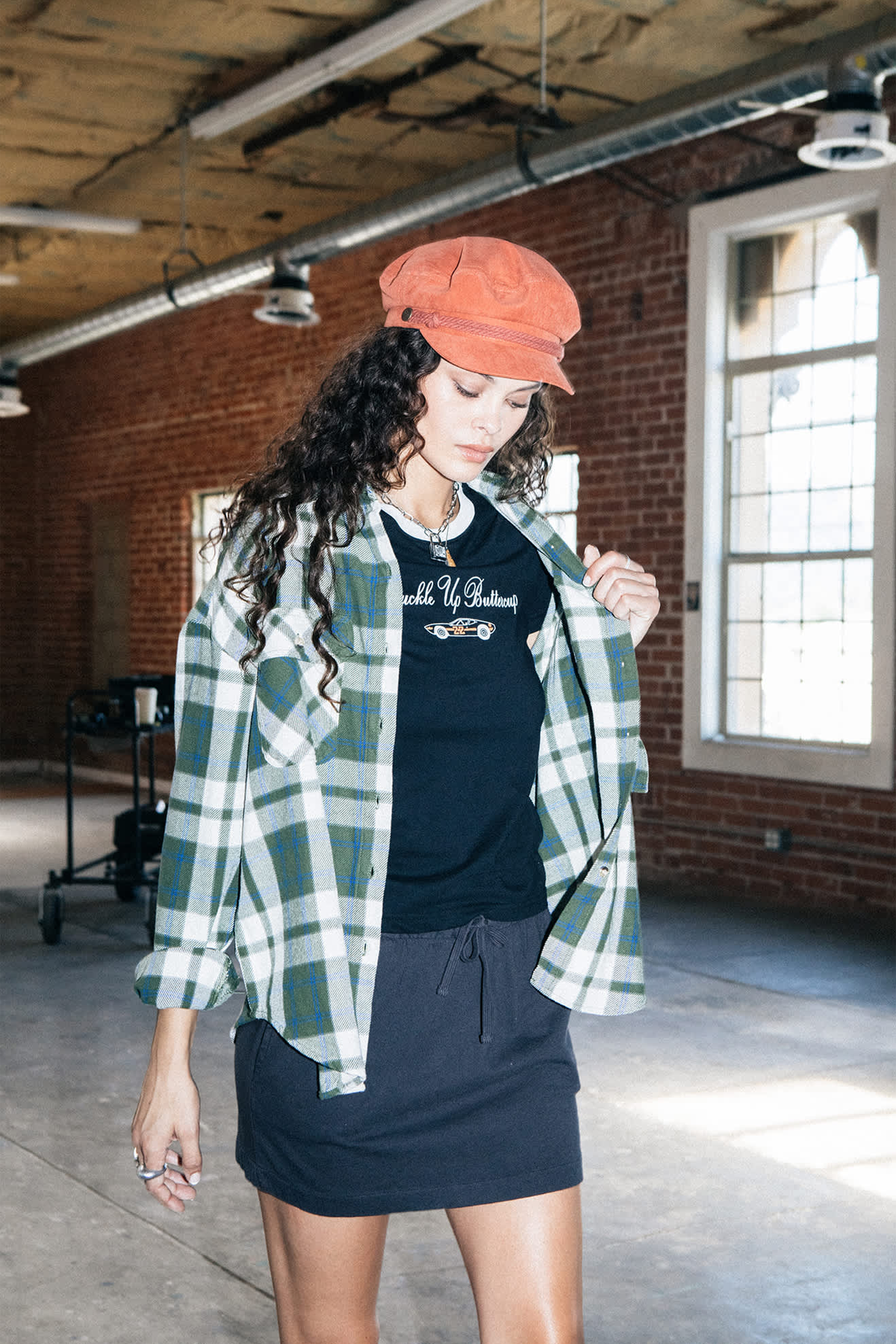 Women's Brixton Bowery Vintage LS Overshirt in Green & Blue