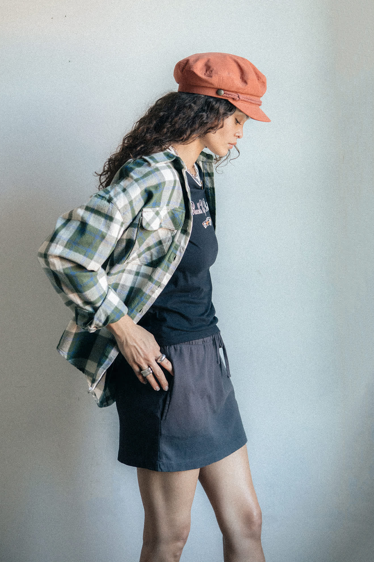 Women's Brixton Bowery Vintage LS Overshirt in Green & Blue