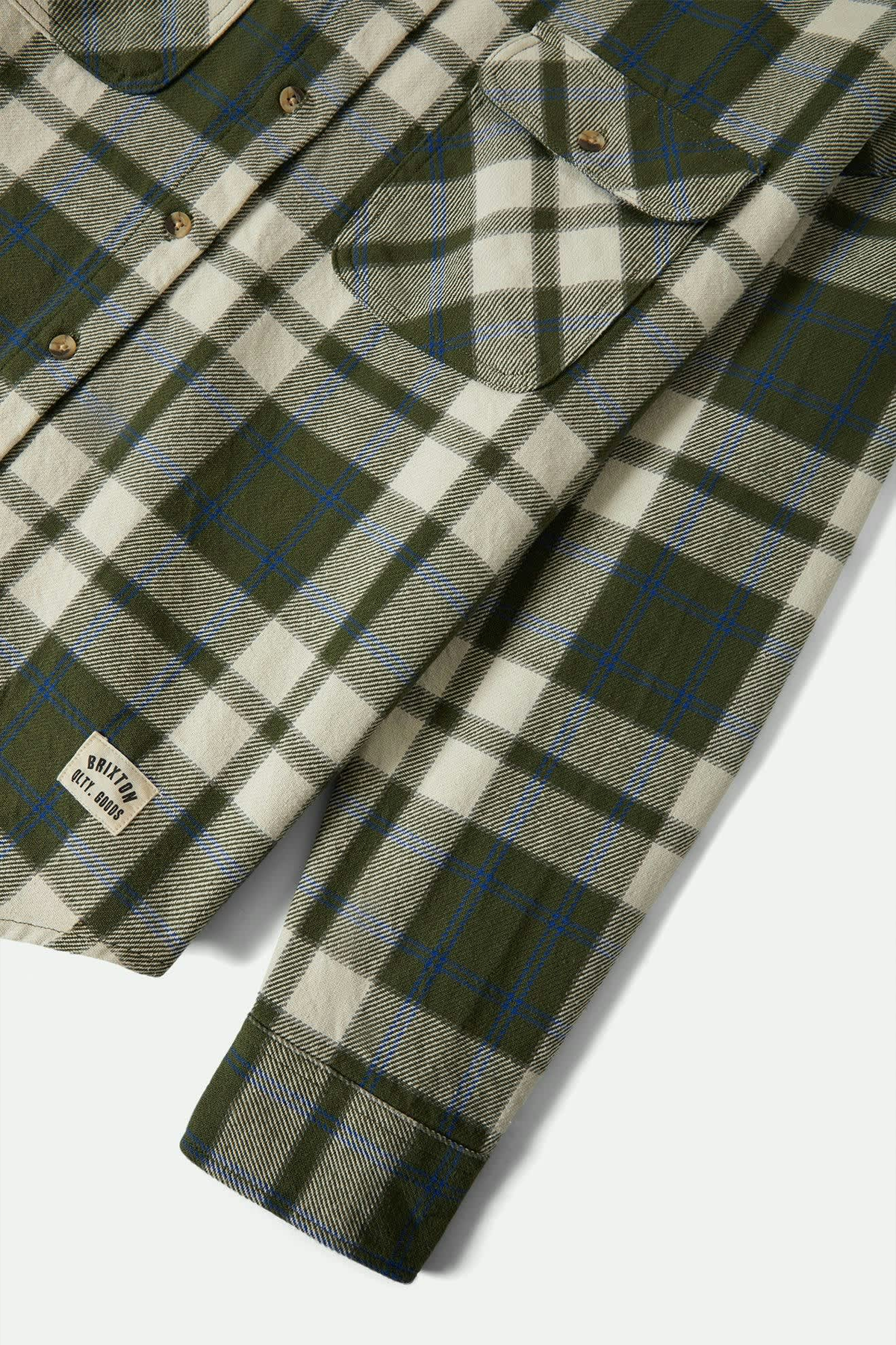 Women's Brixton Bowery Vintage LS Overshirt in Green & Blue