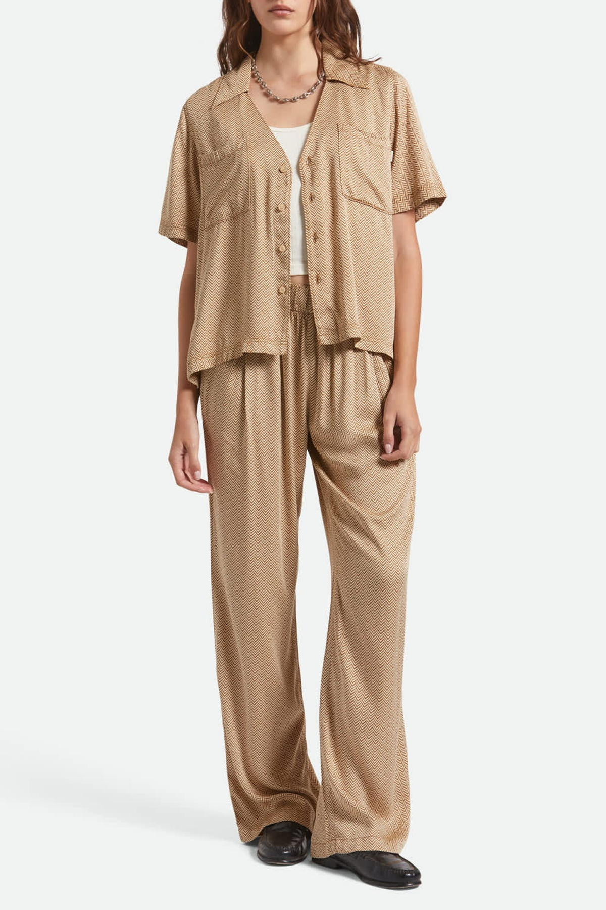 Women's Brixton Hudson Lounge S/S Woven in Washed Copper & Whitecap
