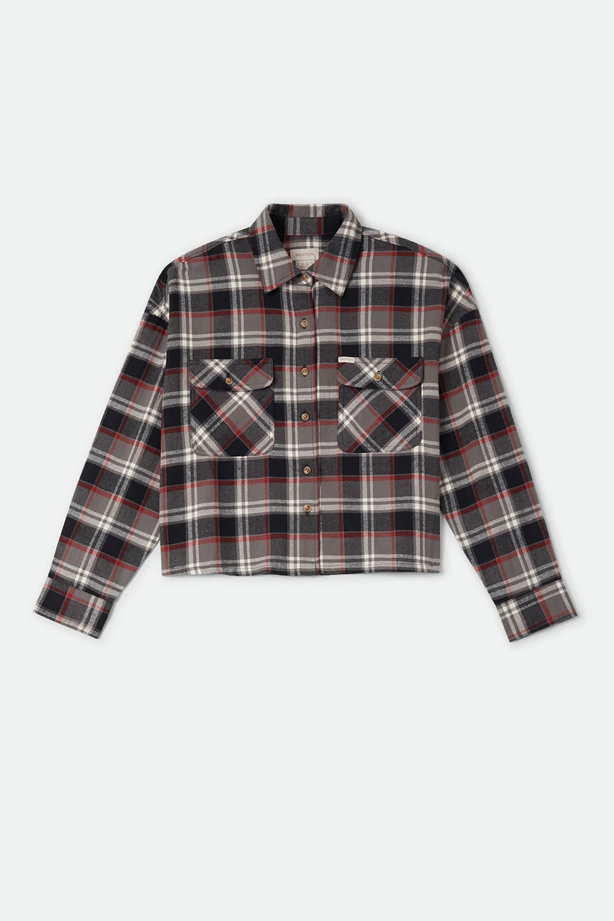 Women's Brixton Bowery Crop Overshirt in Washed Black Plaid