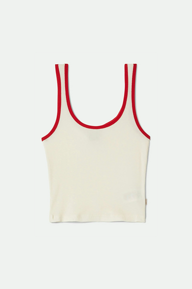 Women's Brixton Ringer Organic A-Tank in Off White & Crimson