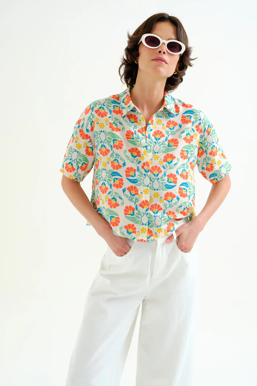 Women's Compania Fantastica Cropped Blouse in Big Royal