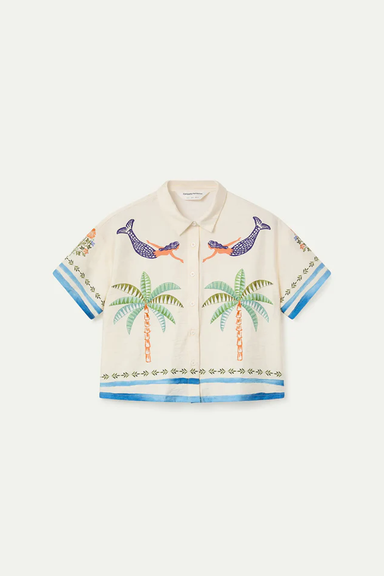 Women's Compania Fantastica Cropped Blouse in Palm & Mermaid