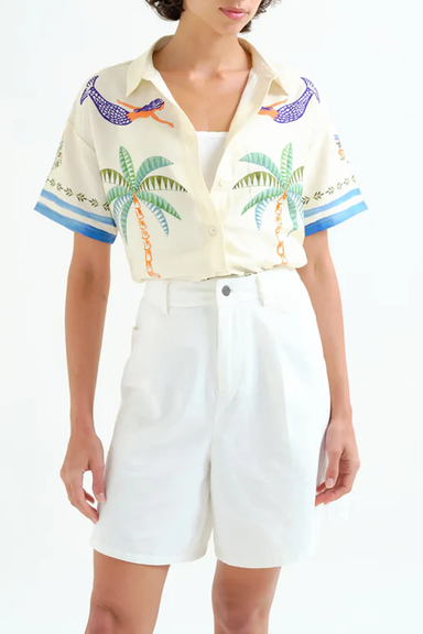 Women's Compania Fantastica Cropped Blouse in Palm & Mermaid