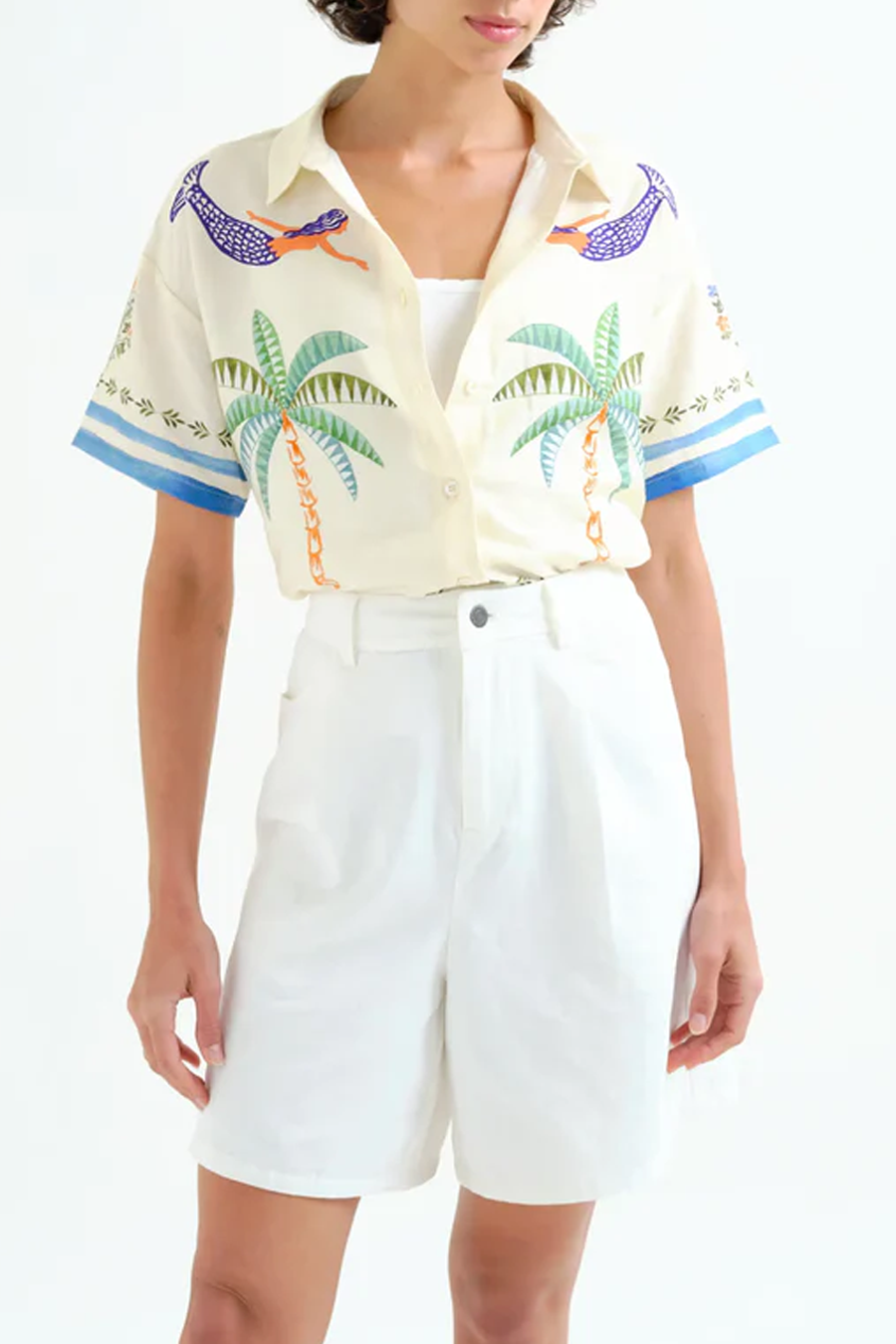 Women's Compania Fantastica Cropped Blouse in Palm & Mermaid