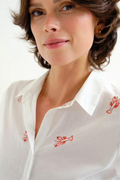 Women's Compania Fantastica Embroidered Blouse in Lobster