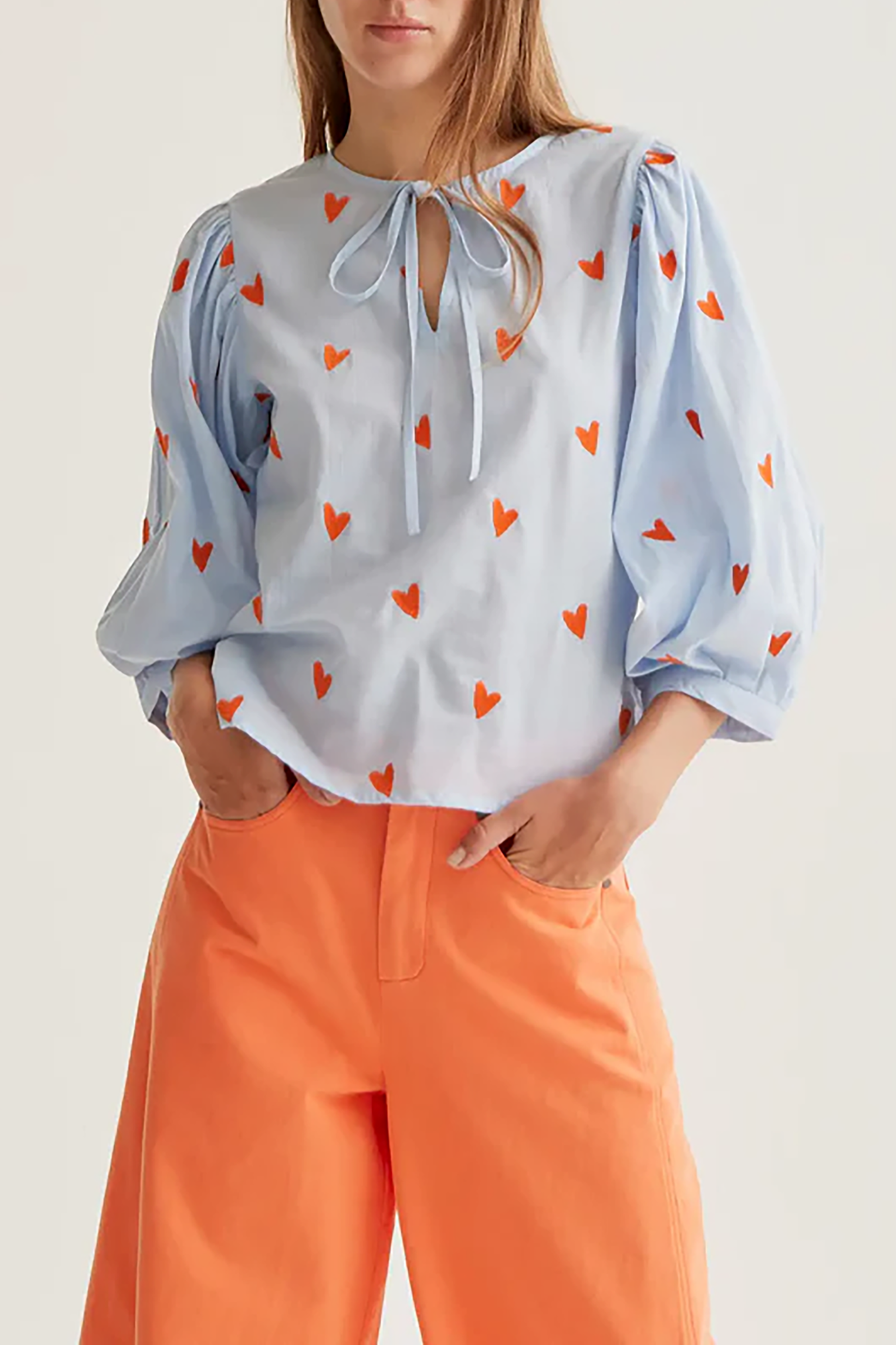 Embroidered Hearts Tie-Up Shirt