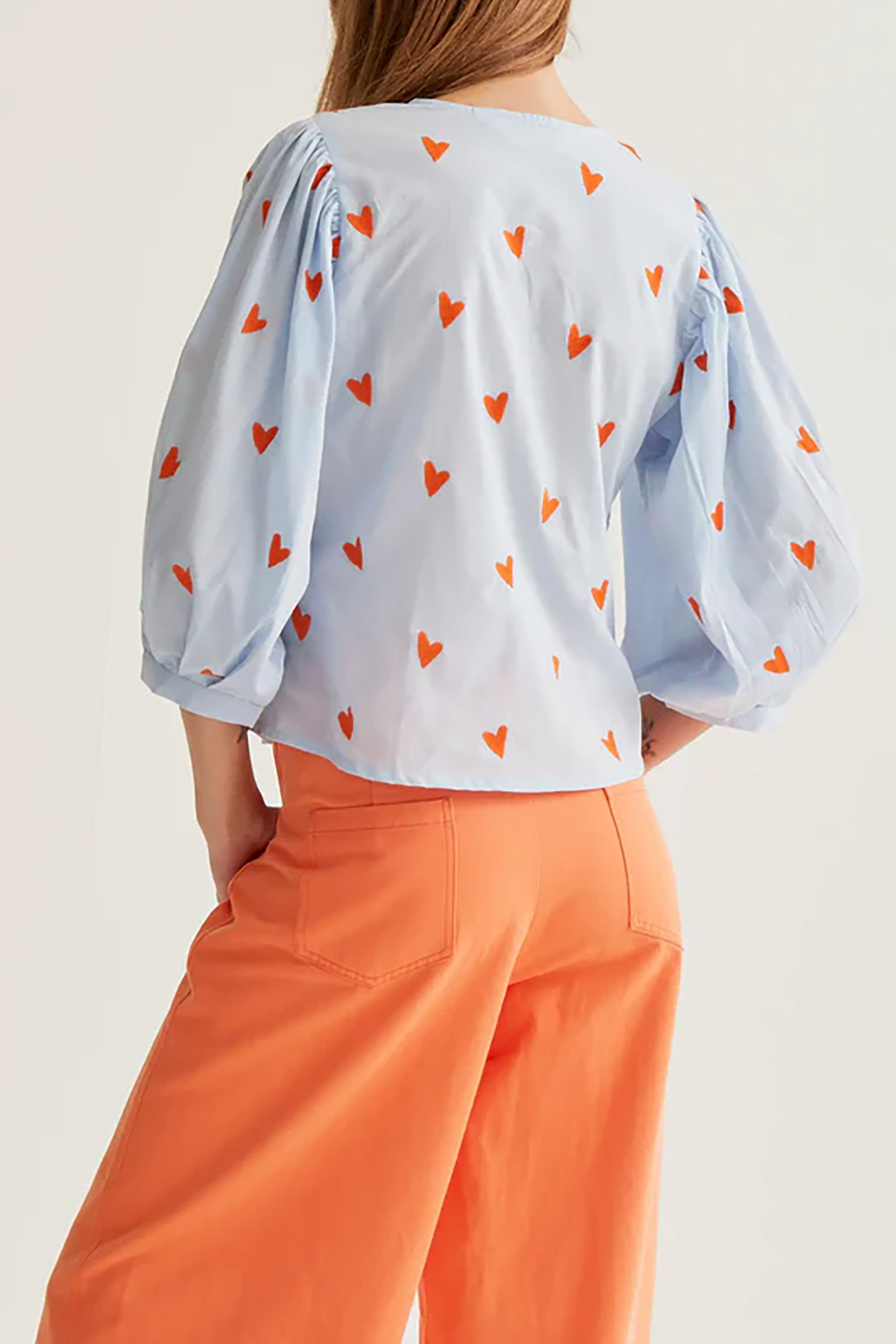 Embroidered Hearts Tie-Up Shirt
