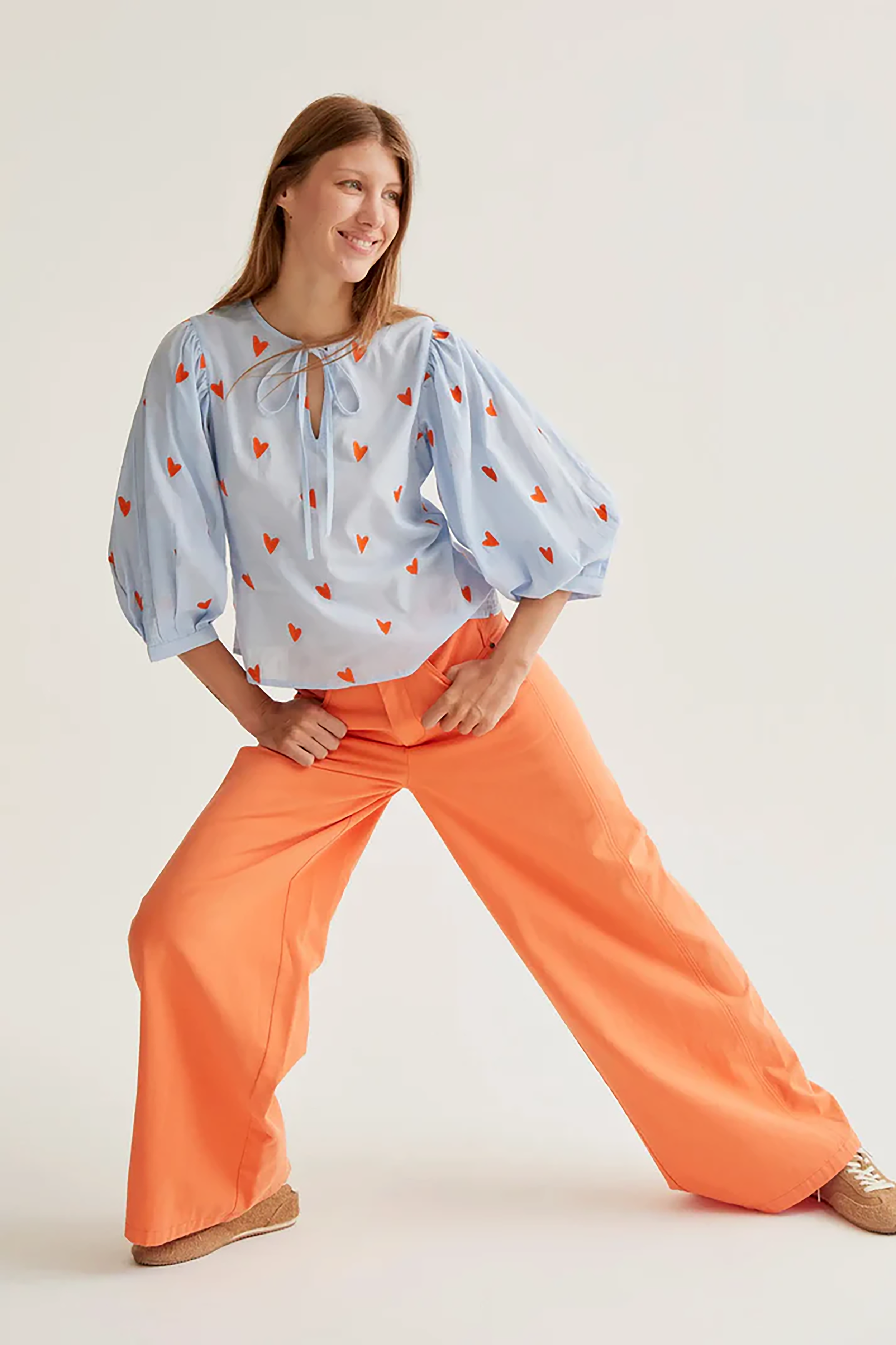 Embroidered Hearts Tie-Up Shirt