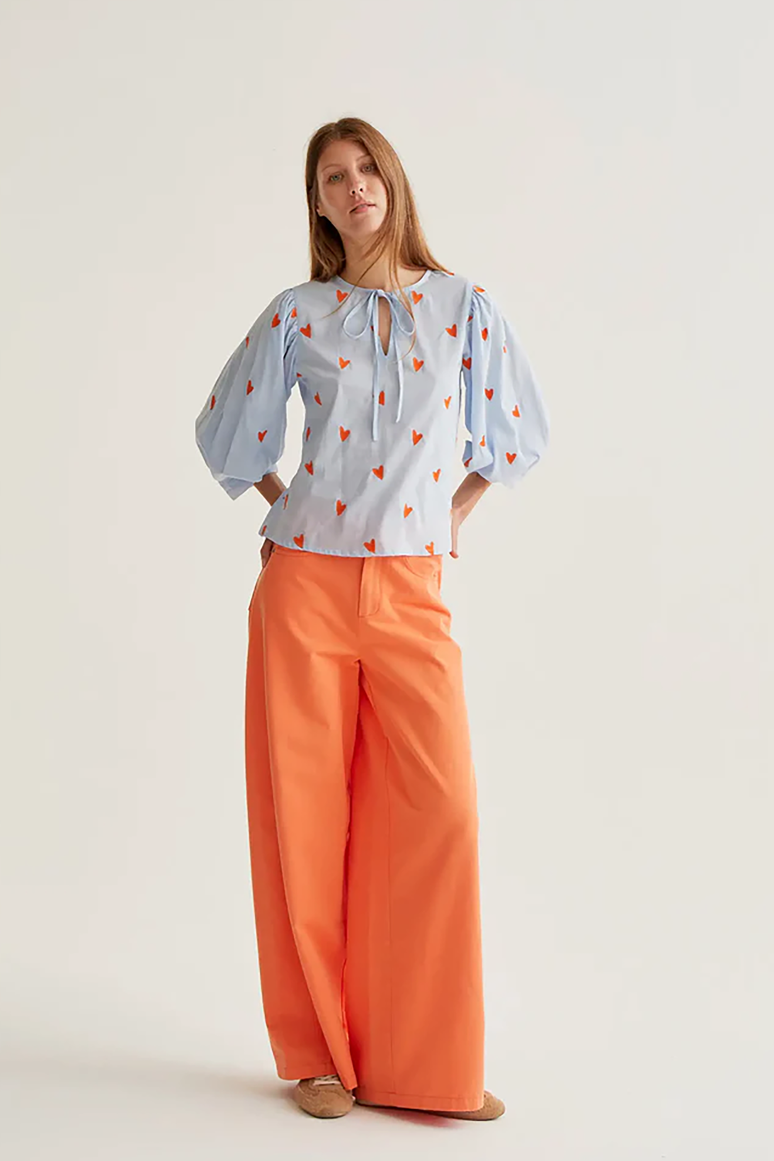 Embroidered Hearts Tie-Up Shirt
