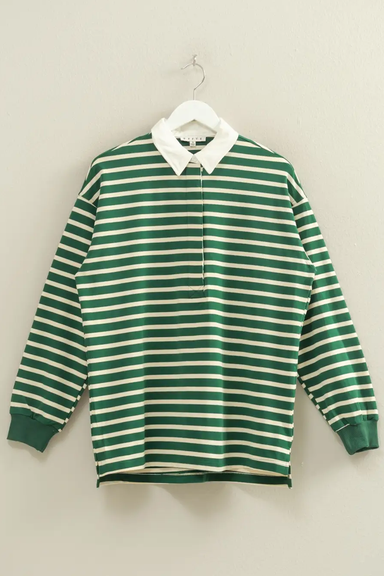 Women's Classic Stripe Rugby in Cream/Green