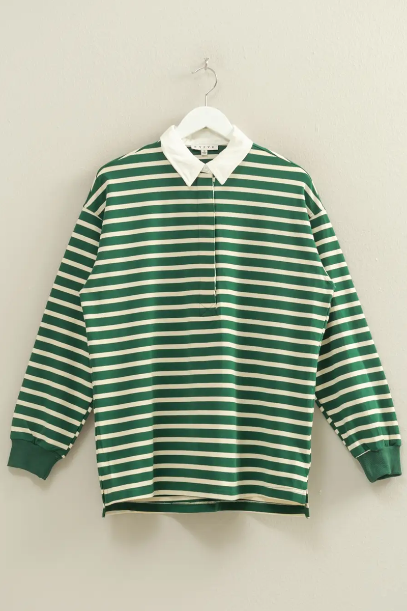 Women's Classic Stripe Rugby in Cream/Green