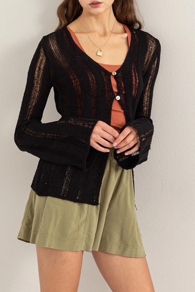Women's Open Knit Cardigan in Black