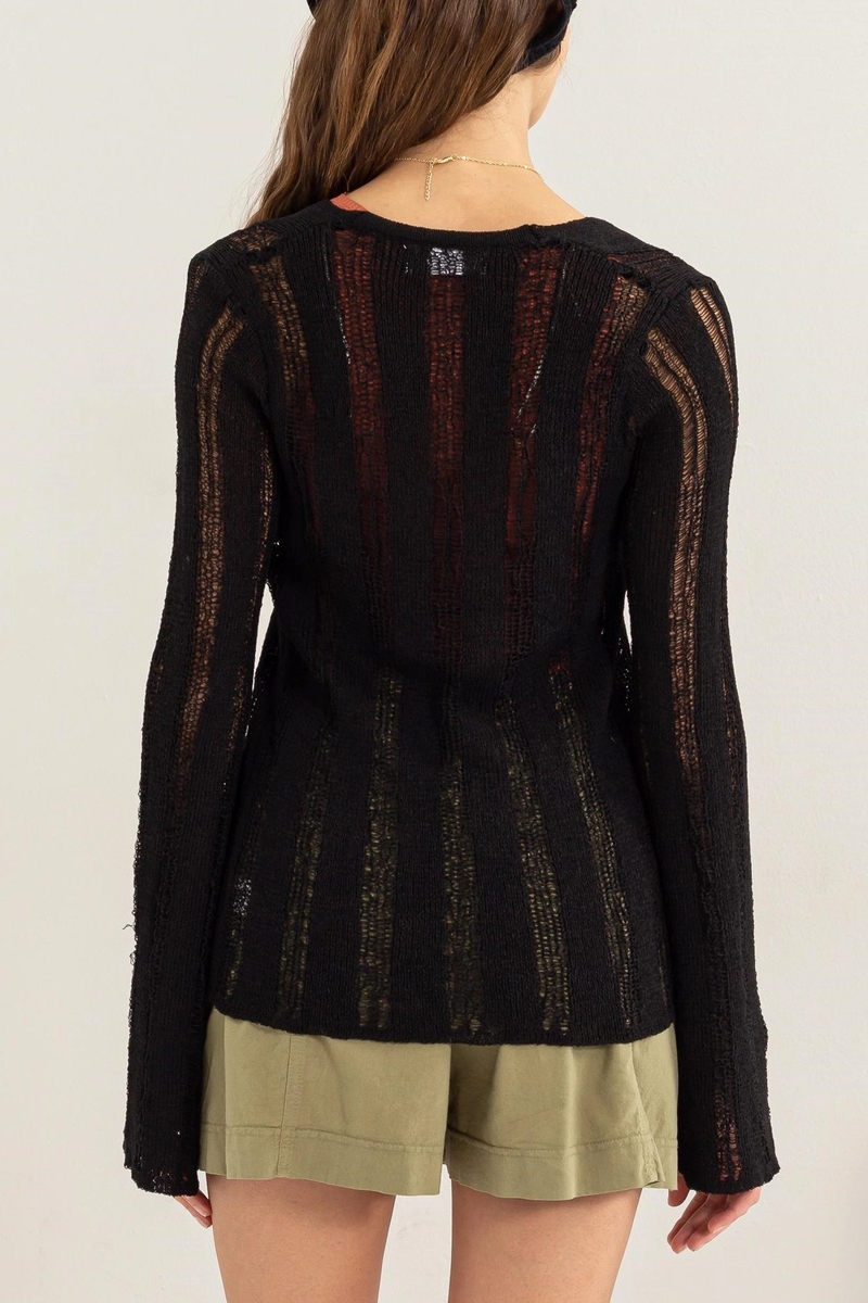 Women's Open Knit Cardigan in Black