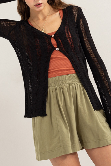 Women's Open Knit Cardigan in Black