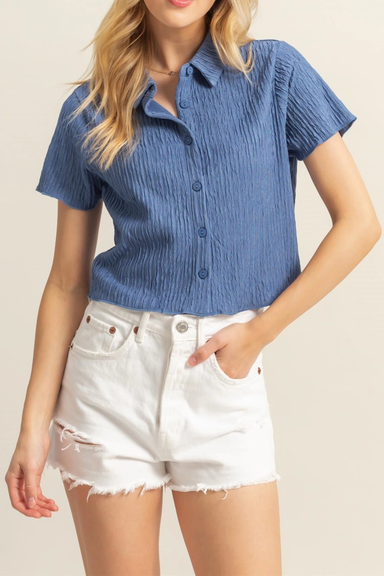 Women's Textured SS Knit in D. Blue